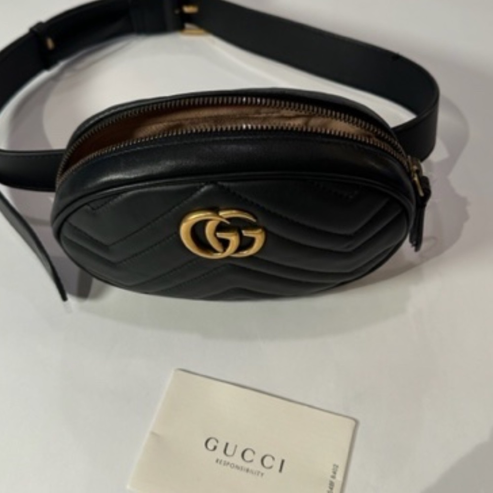 Authentic GUCCI Calfskin Matelasse GG Marmont Belt Bag size 95 cm or 38 in Black